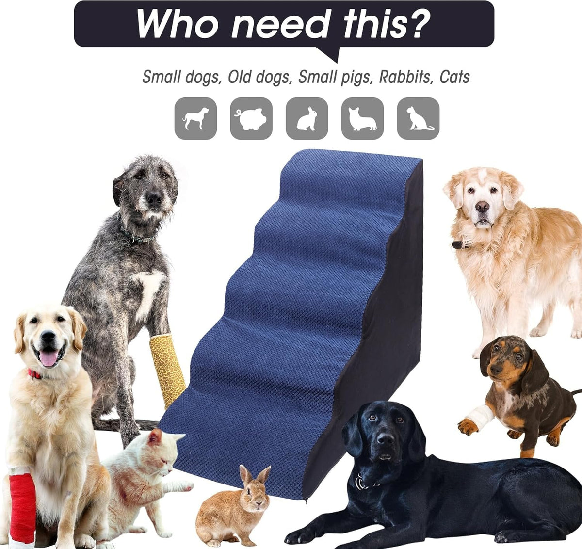 Dog Steps&Stairs for High Beds 24.4 inches High Up to 24-28 inches Bed, Tall Extra Wide Pet Stairs/Steps for High Bedsides,Non-Slip Dog Ramps for Small Older Dogs/Cats(Blue)
