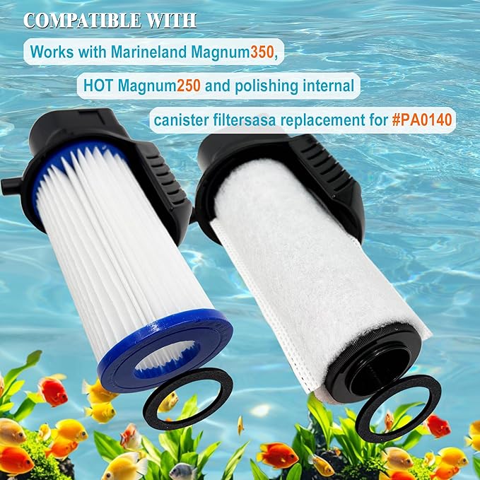 3 Pack Replacement Micron Cartridges, 3 JH Floss Sleeves, and 3 Foam Gaskets for MarineLand Magnum Polishing Internal Canister Filter; Micron Cartridge PA0140, ML90769 Rite-Size JH Floss Sleeve