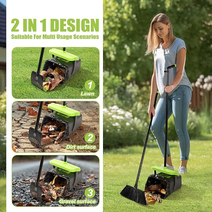 Pooper Scooper Swivel Bin & Rake Kit with 35 Bags – 46" Long Handle Heavy Duty Dog Poop Scooper with Bag Attachment, Yard Pet Waste Cleanup Tool for Large Medium Small Dogs
