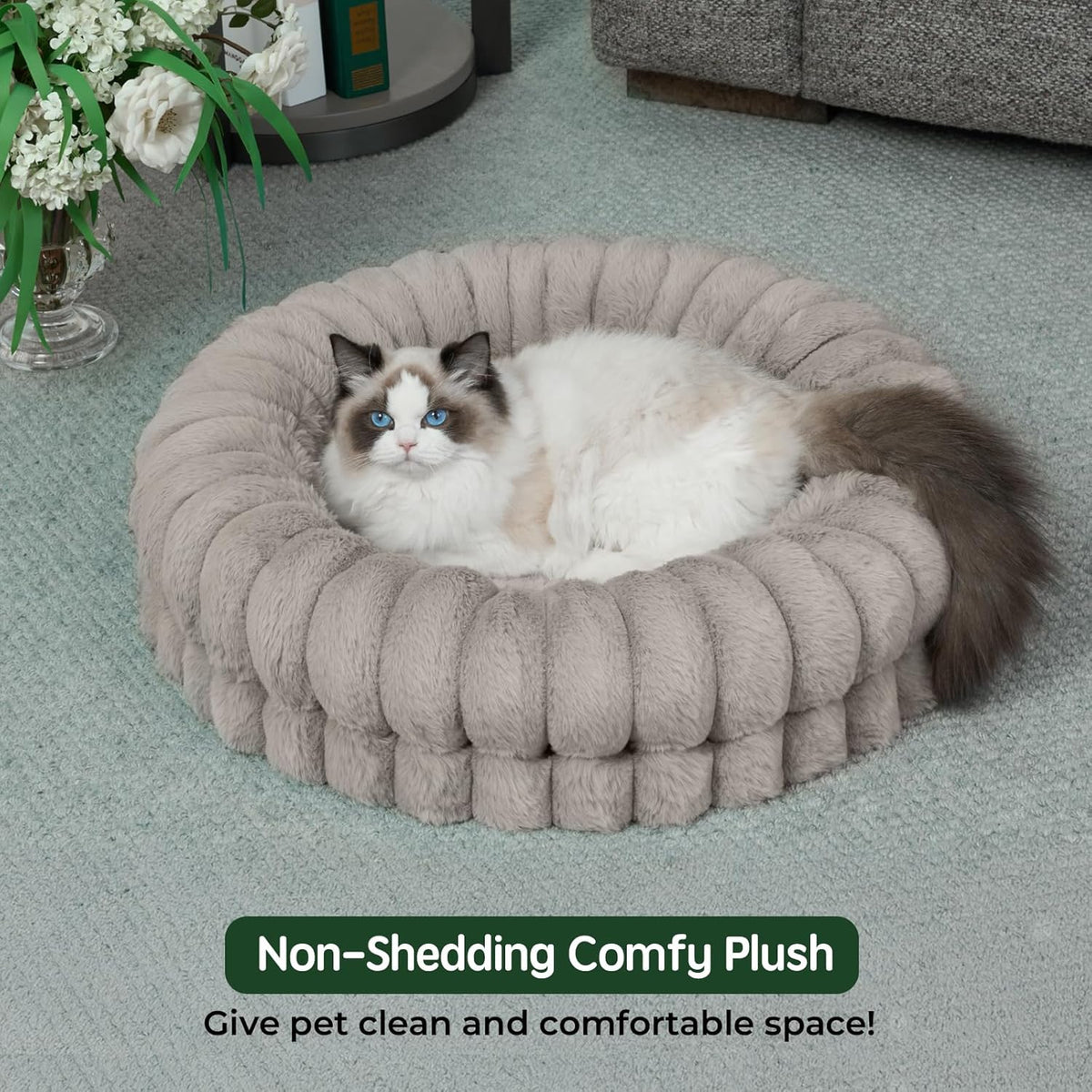 BALANCE Luxury Donut Dog Bed, 23 Inches Round Dog Beds for Small Dogs Washable, Orthopedic Calming Pet Bed for Puppy and Cats with Anti-Slip Bottom, Oatmeal