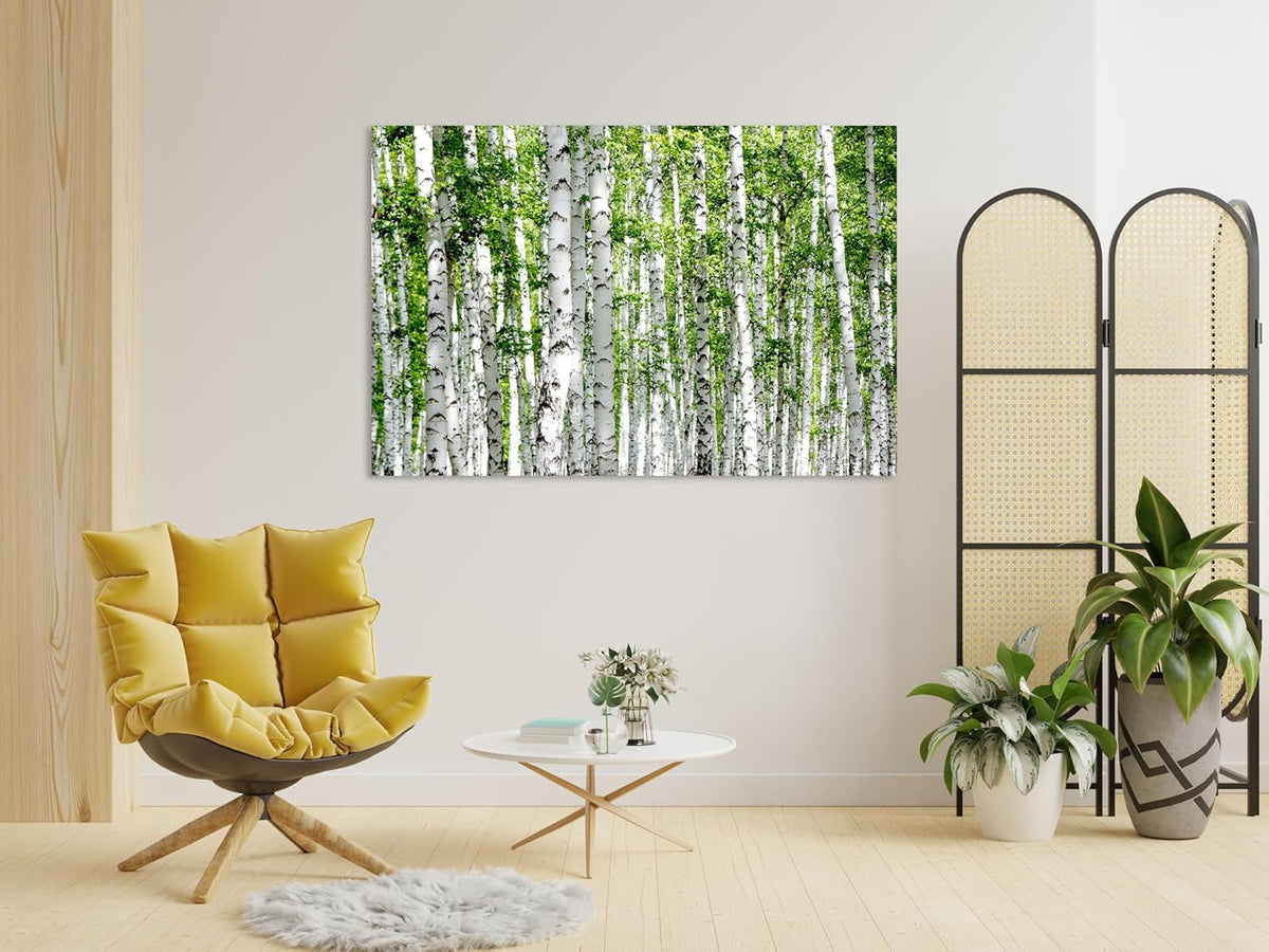 Nature Wall Art Prints - Ocean Forest Mountain Lake Canvas Landscapes - Small to Extra Large Living Room Bedroom Kitchen Bathroom Décor (Green Brich Trees, 16L" x 24W")