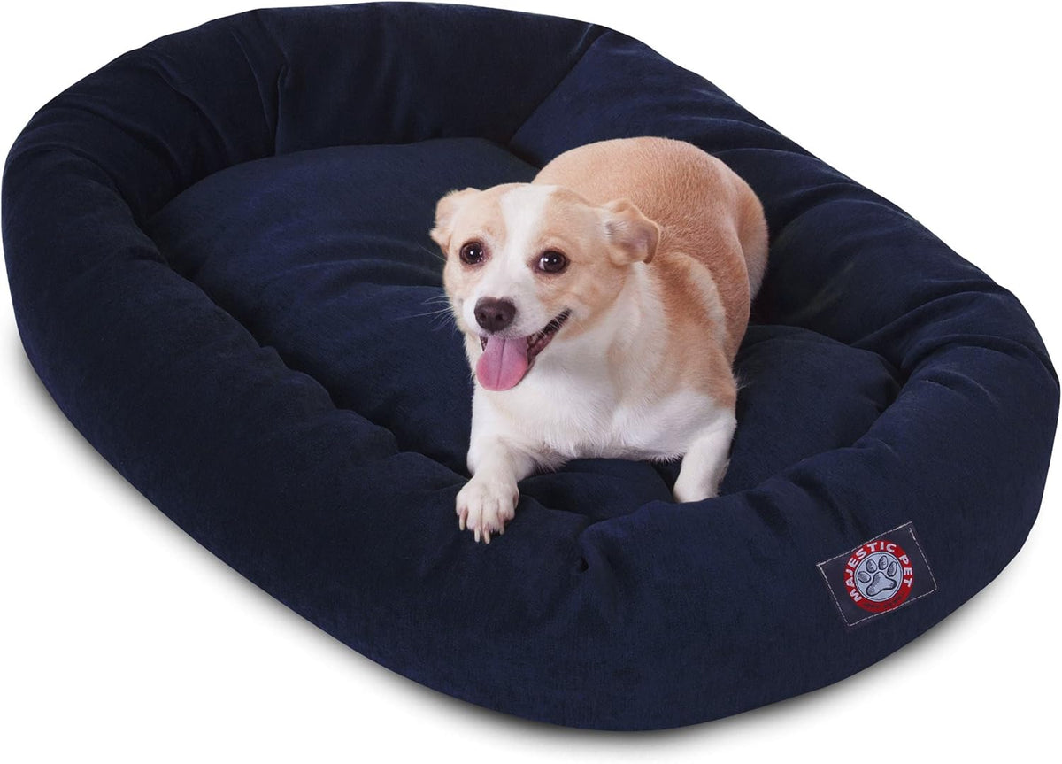 Majestic Pet Villa 32 Inch Shredded Memory Foam Dog Bed for Medium Sized Dogs 32x23x7 Inch–Orthopedic Dog Bed - Durable Pet Bed - Washable Medium Pet Bed with Head Support-Navy