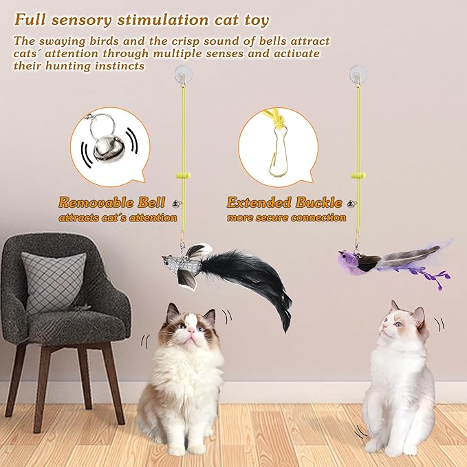 Flying Bird Cat Toy,8Pcs Durable Interactive Cats Wand Replacements,Hanging Cat Toy Suitable for Bored Indoor Cats Self Play