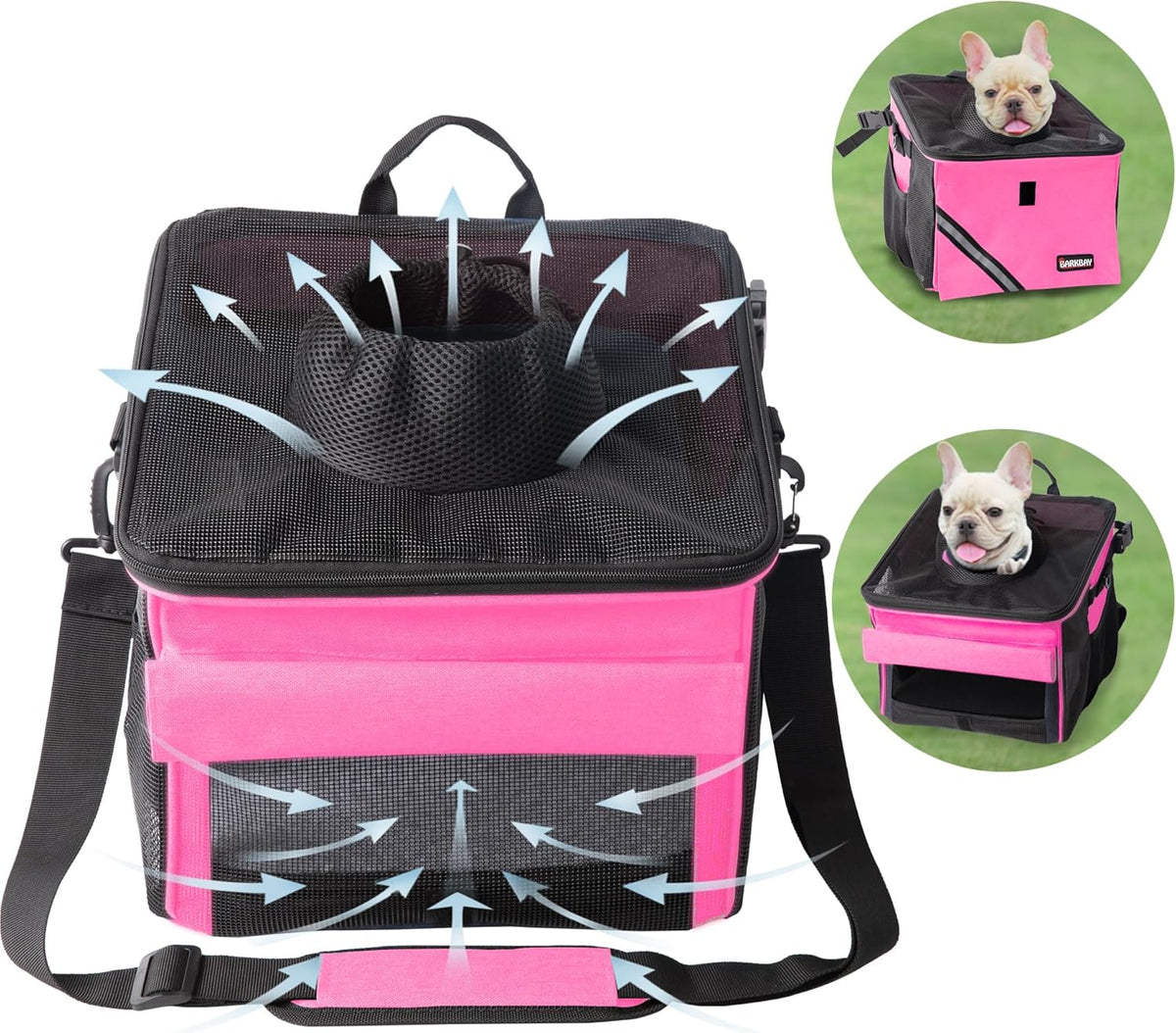 Pet Carrier Bicycle Basket Bag Pet Carrier/Booster Backpack for Dogs and Cats with Big Side Pockets,Comfy & Padded Shoulder Strap,Travel with Your Pet Safety（Pink Carnation）
