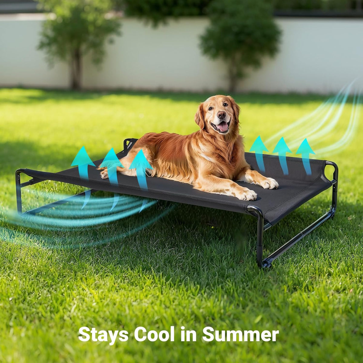 Veehoo Original Outdoor Elevated Dog Bed, Cooling Raised Dog Cot for Large Dogs, Portable Standing Pet Hammock Platform with Washable Breathable Mesh, No-Slip Feet, Large, Black, CWC2201
