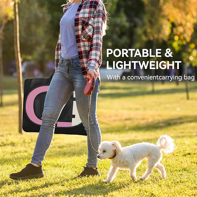 Pink Dog Cat Playpen, Puppy Pet Playpen Indoor for Small Dog Crate Tent Cage Outdoor, Portable Pop Up Dogs Enclosure Kennel with Carrying Case for Dogs/Cats/Rabbits