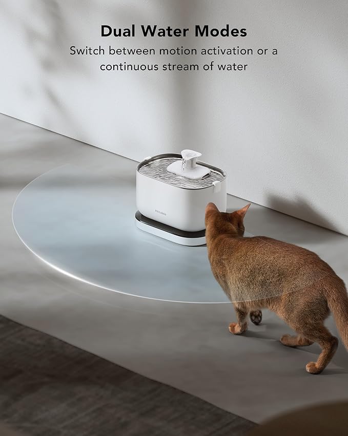 PETLIBRO Cordless Cat Water Fountain, Rechargeable Battery Operated Wireless Pet Water Fountain, 2.5L/84oz Cat Water Dispenser for Drinking with Quiet Pump Stainless Steel Tray Easy Clean BPA Free