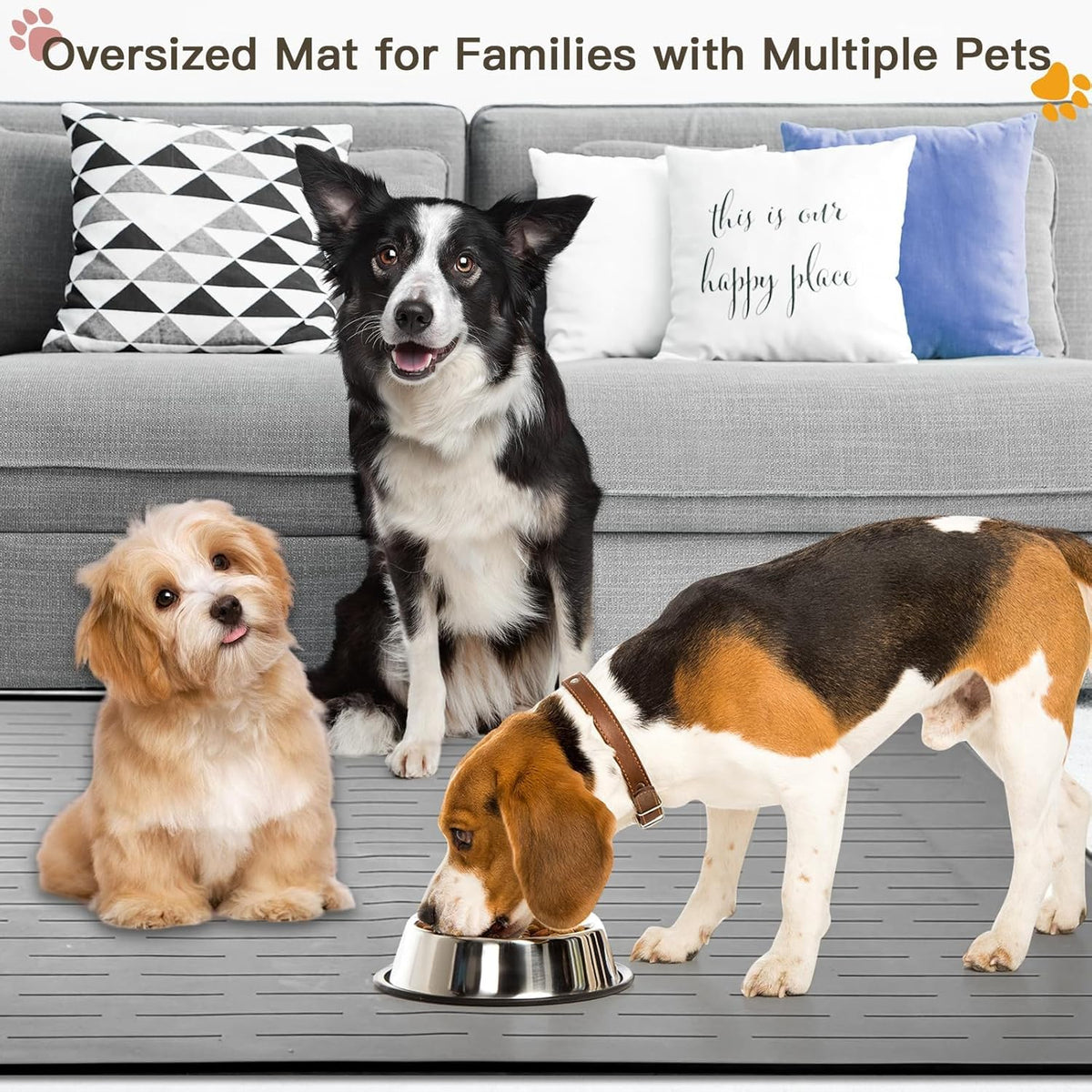 Large Dog Mats for Food and Water, 40"x30" Waterproof Pet Food Mats for Floor Nonslip Silicone Bowl Mats with Raised Edges