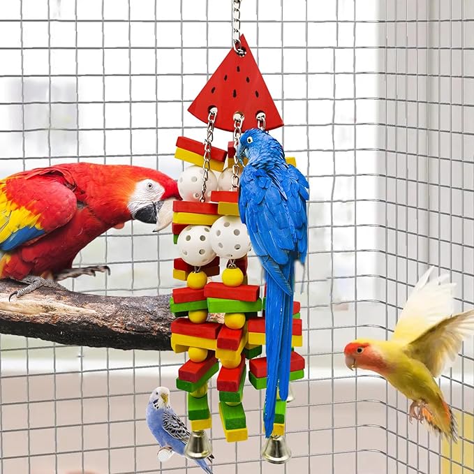 Bird Toys for Parrots Medium Large Bird Parrot Toy for Cockatoos, Cockatiels, Conure Parakeets Natural Wooden Chewing Toys