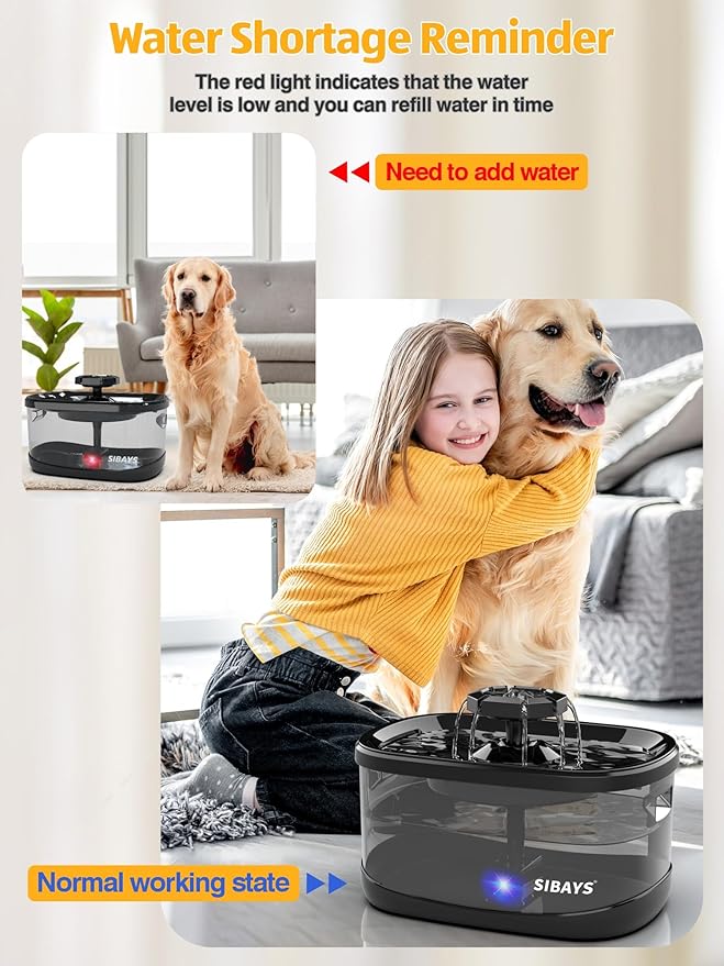 SIBAYS 2.5Gal/9.5L Dog Water Fountain, 3 Flow Modes Pet Water Fountain for Cats, Dog Water Bowl Dispenser with 7" Large Filter & Ultra Quiet Pump, BPA-Free, Ideal for Large Dogs, Multi-pet(FS68)