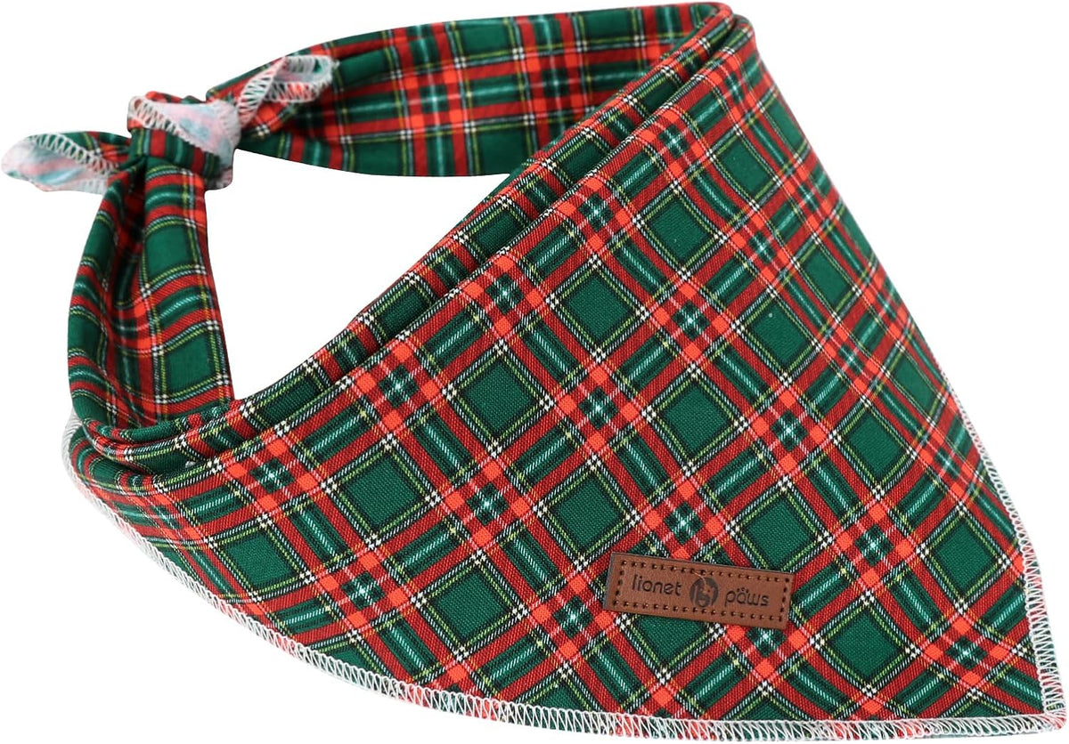 Lionet Paws Christmas Dog Bandana for Small Medium Dogs,Green Grid Dog Kerchief Washable Dogs Triangle Bibs Scarf for Girl or Boy