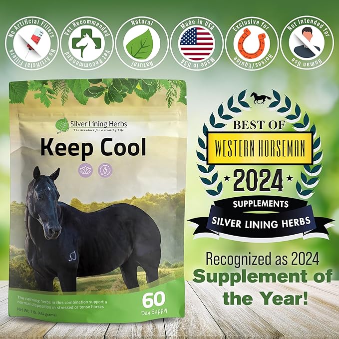 Silver Lining Herbs Keep Cool Horse Calming Supplement - Horse Health Calm & Focus Supplement - Horse Calming Supplements with Natural Herbs including Chamomile, Echinacea, & More - 1 lb 60-Day Supply