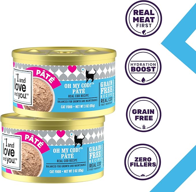 I and love and you Wet Cat Food - Oh My Cod Pâté - Cod Recipe, Grain Free, Filler Free, 3oz Pack of 24 Cans