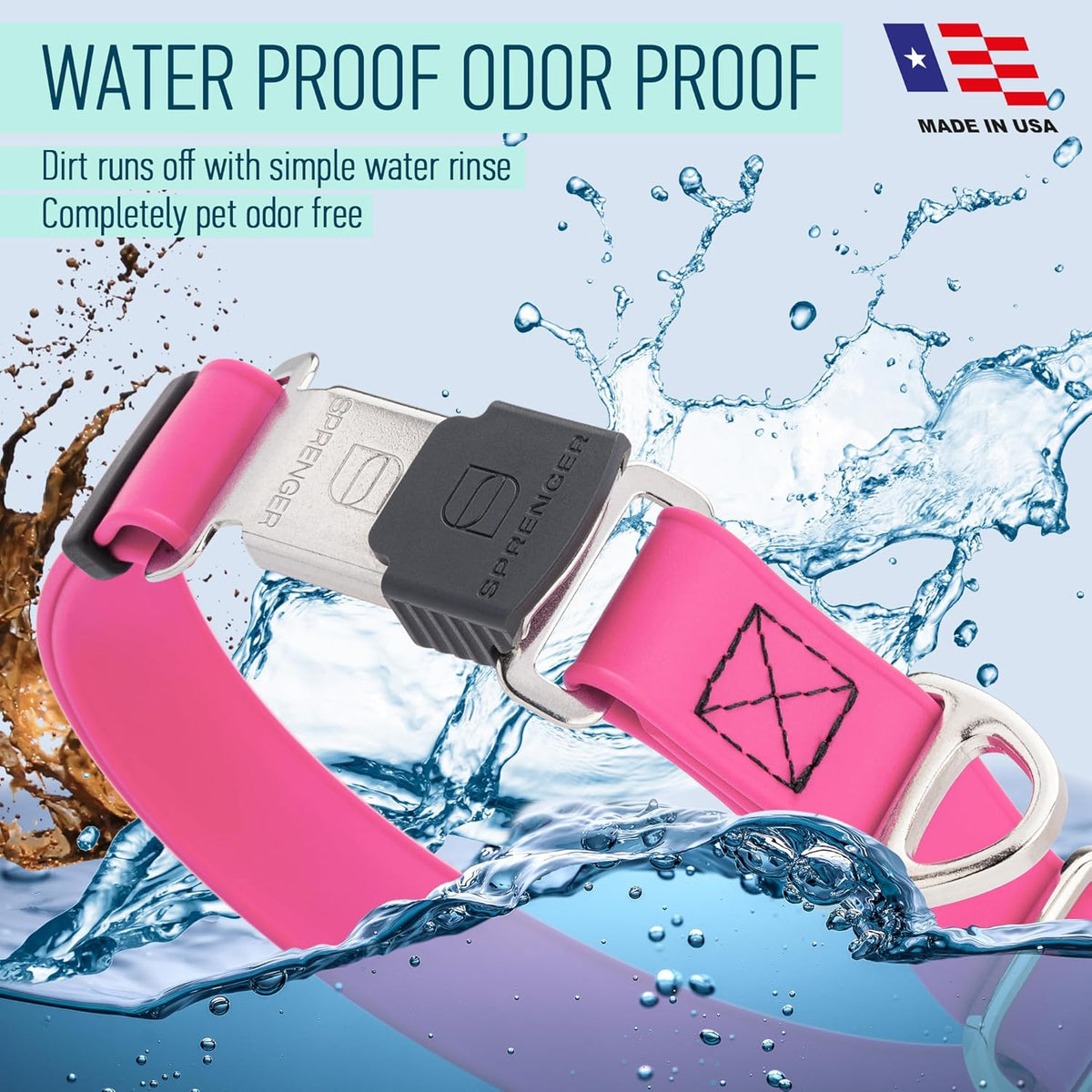 Dogline Biothane Waterproof Dog Collar with Herm Sprenger Stainless Steel Quick Release Buckle – Heavy Duty Tactical Durable Collar for Dogs – Comfortable and Safe Pet Collar, W 1" L 15-25", Pink