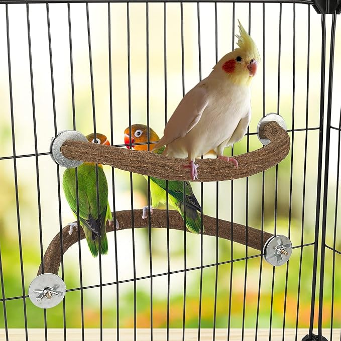 Rypet 2PCS Natural Wood Bird Perches for Cage,Wooden Parakeet cage Accessories,Parakeets Stand Perch,U Shape Parrot Perch Bird Stand Toys for Parakeet, Conure, Cockatiel, Budgie, Lovebirds L