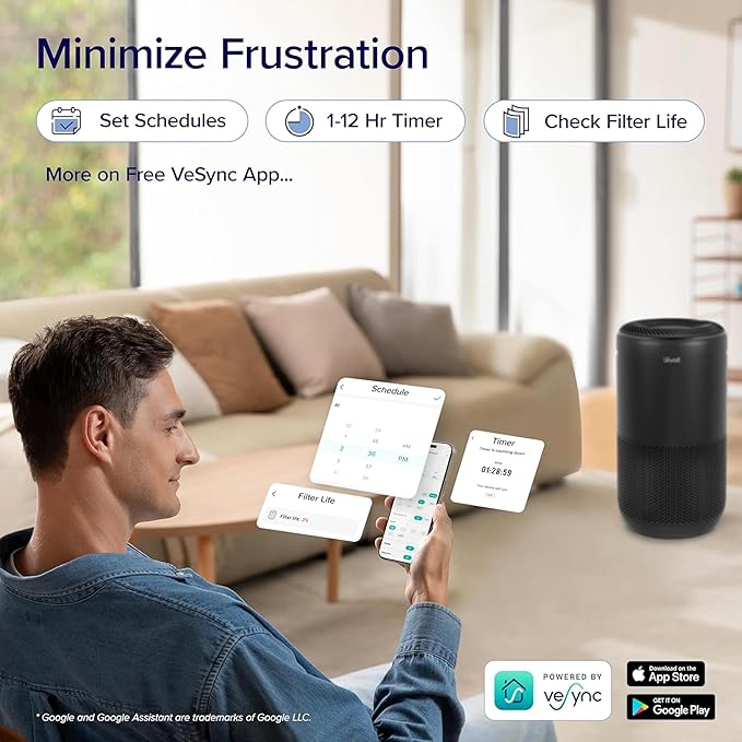 LEVOIT Air Purifiers for Home Large Room Up to 1733 Ft² With HEPA Sleep Mode, AHAM VERIFIDE, Auto Mode, Air Quality Monitor, Smart WiFi, 3-in-1 Filter For Pet Allergy, Smoke, Dust, Core 400S-P, Black