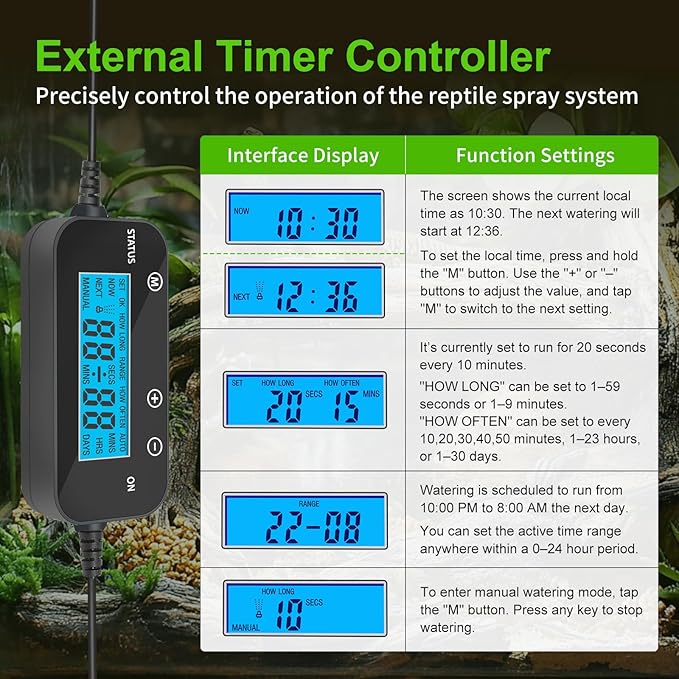 Reptile Fogger Humidifier for Glass Terrariums, Auto-Refill Misting System with Timer, Suitable for Reptiles/Amphibians/Grow Tents