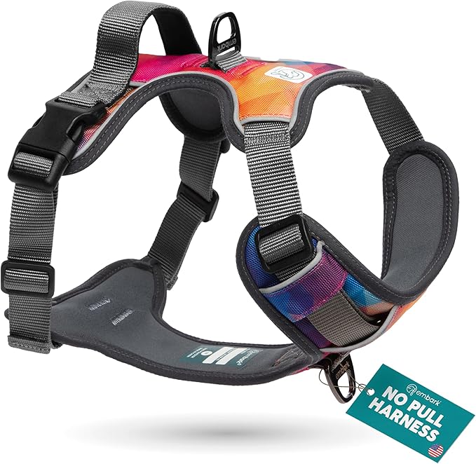 Embark Adventure Dog Harness, Reflective Trim No Pull Harness for Medium Sized Dog - Military Grade Nylon, Front Clip with Gel Lined Handle. Soft & Padded Puppy