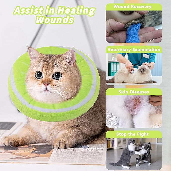 Soft Cat Cone Collar, Cute Cat Recovery Collar Suitable for Small, Medium, Large Cats,Elizabethan Neck Collar for Cats After Surgery (Kiwifruit, Small)