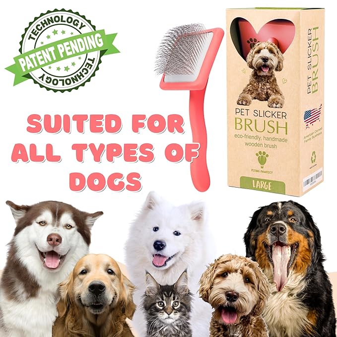Dog Slicker Brush for Grooming Pet Hair - Best Slicker For Poodle & Golden Doodle - Long Haired Tool For Dogs - Goldendoodle Long Pin Brush For Dematting (Large)