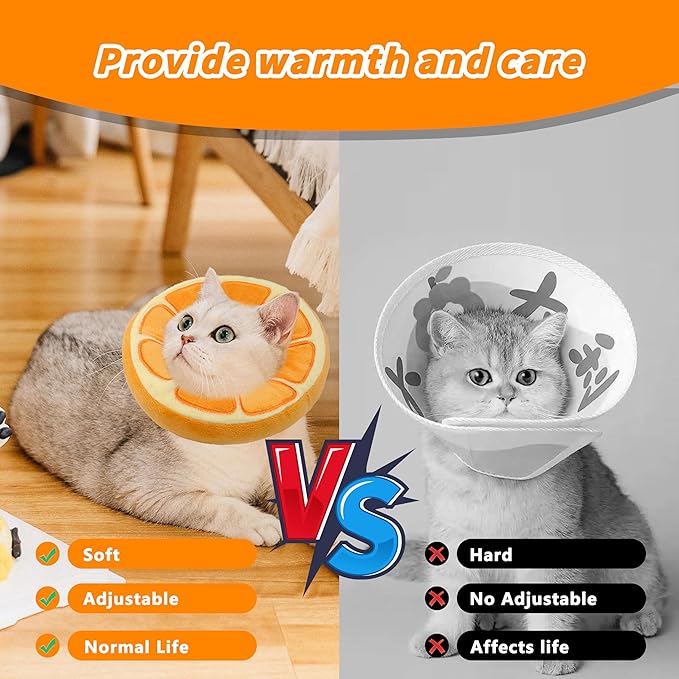 Soft Cat Cone Collar, Cute Cat Recovery Collar Suitable for Small, Medium, Large Cats,Elizabethan Neck Collar for Cats After Surgery (Orange, Medium)