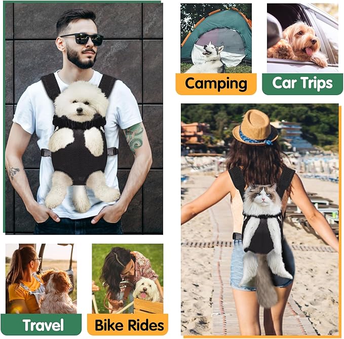 Pet Carrier Backpack, Hands-Free Adjustable Dog Front Carrier Legs Out & Easy-Fit Dog Backpack Carrier for Hiking Camping Traveling Cycling for Small Dogs and Rabbits (Small, Black)