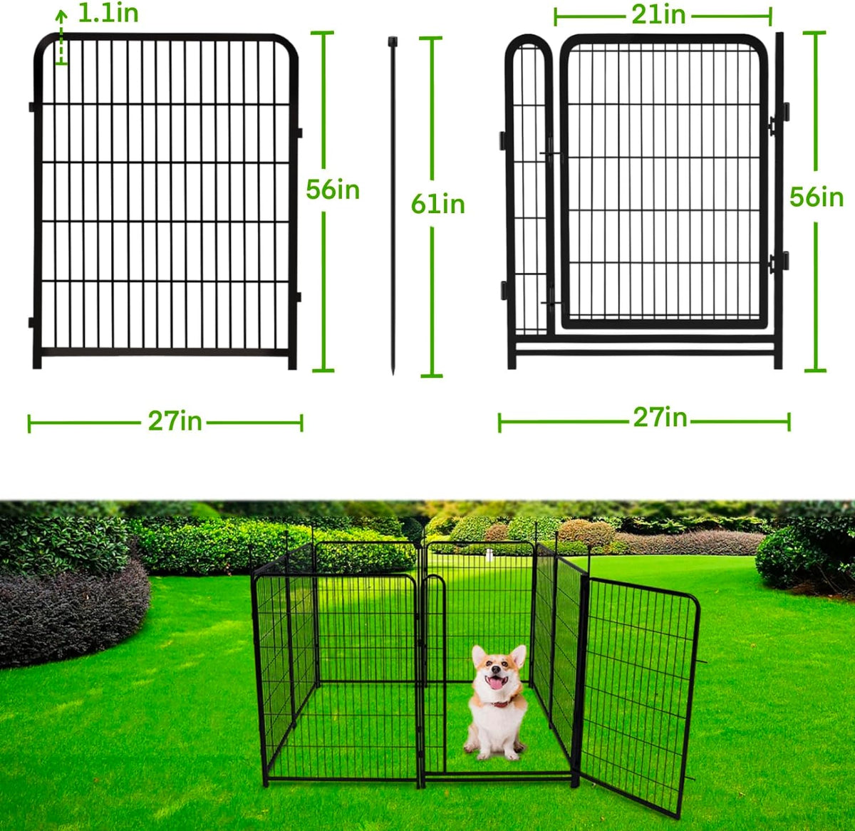 Tall Garden Fences and Borders for Dogs, 4.6ft High Dog Fence, 10 Panels Total 22.1Ft Long, Gate 21 inches Wide with Low Sills, Animal Barrier Fence, Metal Fence Panels, Flower Bed Fencing