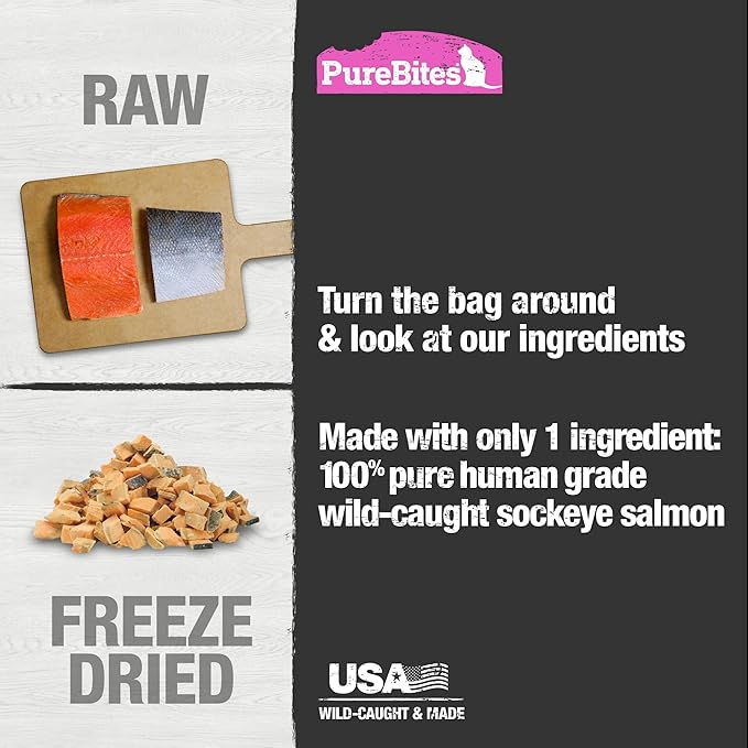 PureBites Freeze Dried Salmon Cat Treats 57g | 1 Ingredient | Made in USA (Packaging May Vary)