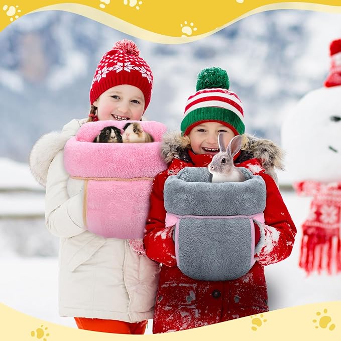 Wenqik 2 Pcs Guinea Pig Bed Cuddle Warm Hideout Small Animal Sack Cozy House Bedding Sleeping Cushion Portable Pet Carrier Cage Nest for Rabbit Hamster Rat (Gray, Pink,Plain)