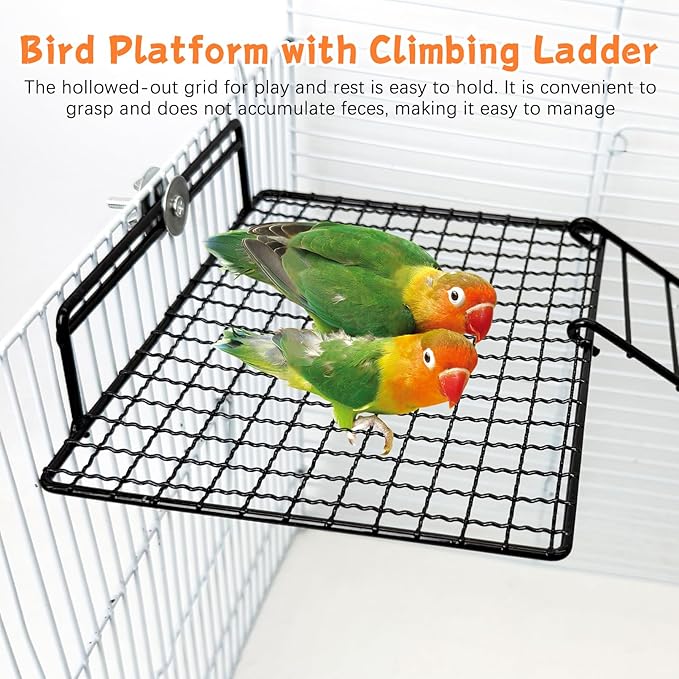 BNOSDM Extra Large Stainless Steel Grid Platform for Parakeet 4 PCS Bird Perches Platform Parrot Stand with Climbing Ladder Bird Cage Accessories for Small to Large Bird (Screw Style-XL)