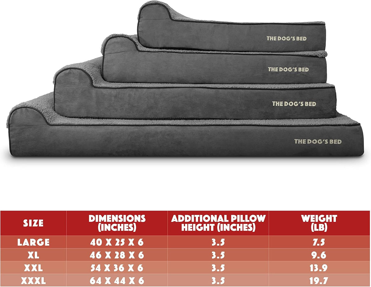 The Dog’s Bed Orthopedic Headrest Dog Bed XL Grey Plush 46x28, Memory Foam, Pain Relief for Arthritis, Hip & Elbow Dysplasia, Post Surgery, Lameness, Veterinary Approved, Waterproof Washable Cover