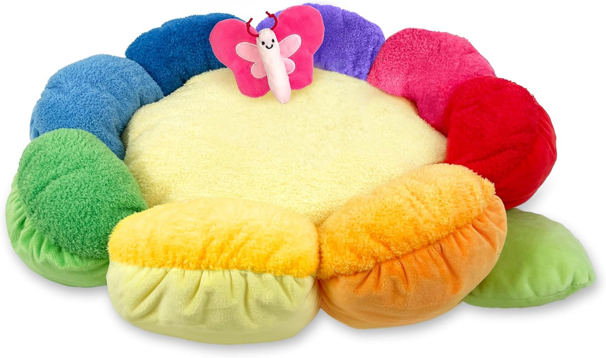 TONBO Soft Plush Small Cute and Cozy Nature Dog Cat Bed, Washer and Dryer Friendly (Rainbow Flower)