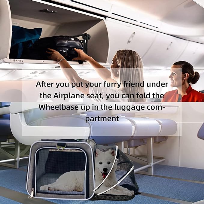 Airline Approved Expandable Premium Pet Carrier on Wheels- Two Sided Expandable Rolling Carrier- Designed for Dogs & Cats- Extra Spacious Soft Lined Carrier! - Light Blue