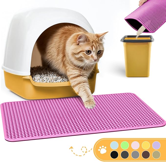 Cat Litter Mat - 23.2'' x 14.6'' Small Litter Trapping Mat, Easy to Clean Litter Box Mat, Waterproof, Urine-Proof, Non-Slip Kitty Litter Mats for Floor, Pink