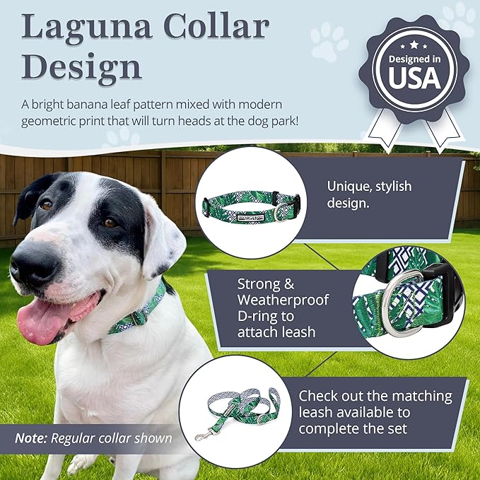 Lucky Love Dog Collar, Beautiful & Vivid Pattern Medium Boy Dog Collars, Easy On & Off Clasp Accessory (Blue Laguna, M)
