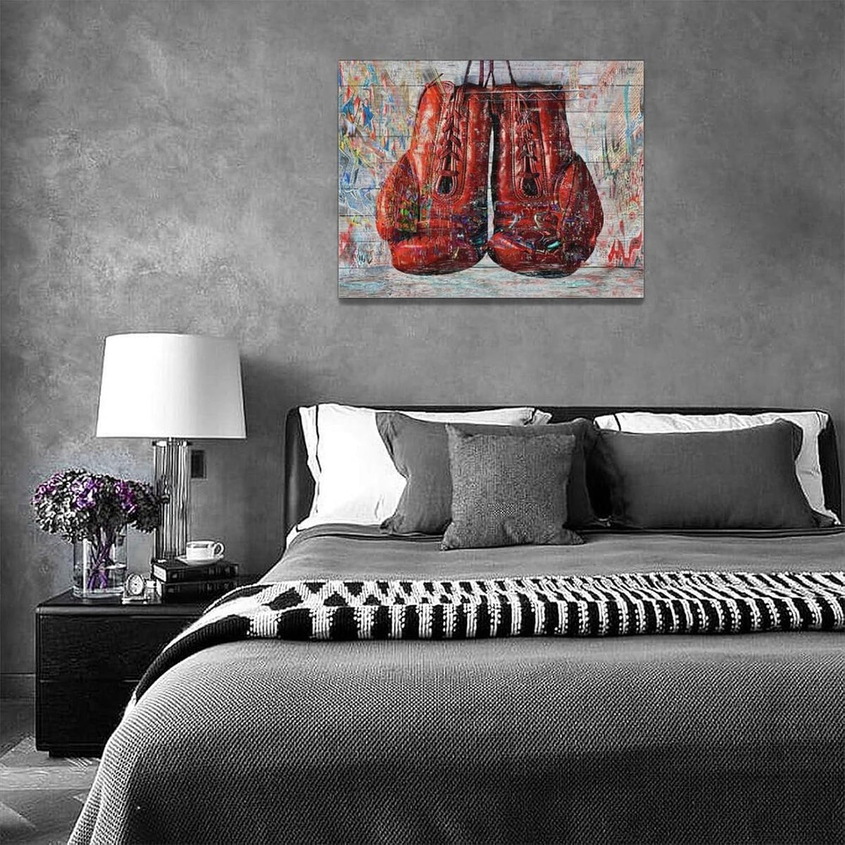 Quorin Banksy Graffiti Boxing Wall Art Red Boxing Gloves Pictures Gym Sport Wall Decor Canvas Print Painting Artwork for Gym Living Room Bedroom 12"x16"