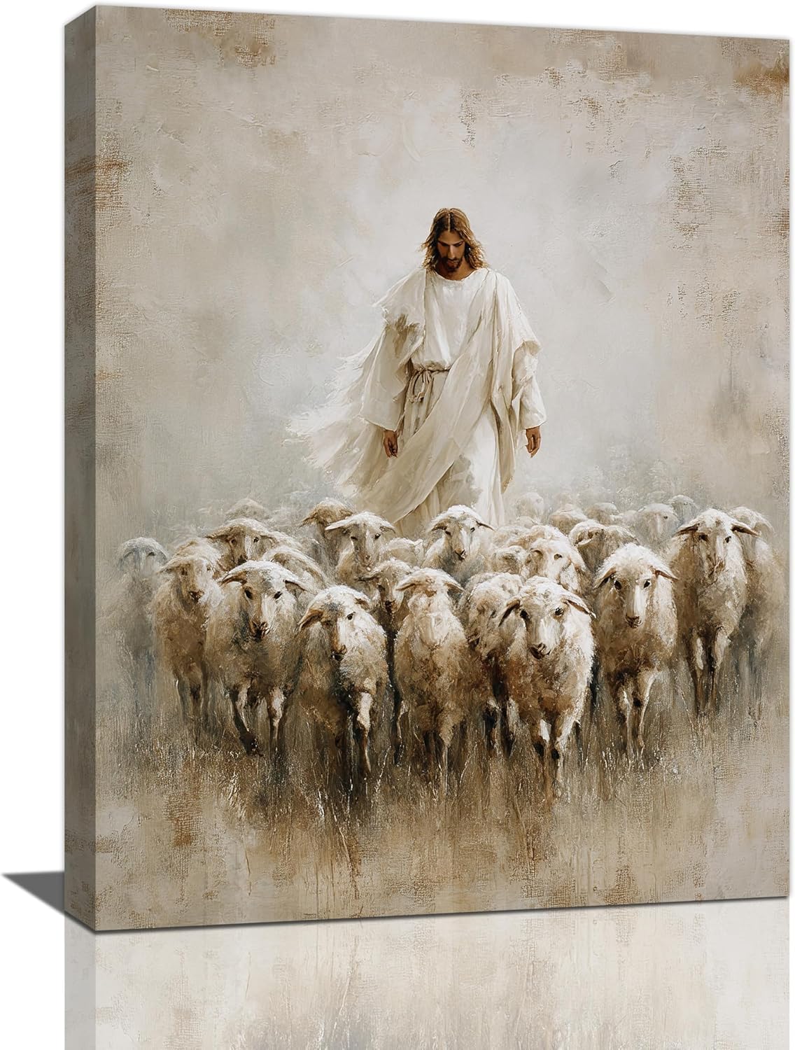 Jesus and Lamb Wall Art Christian Jesus Lamb Canvas Wall Decor Christ Religious Pictures painting Print Framed Artwork Decorations Gifts for Living Room Bedroom Prayer Room Church 12"x16"