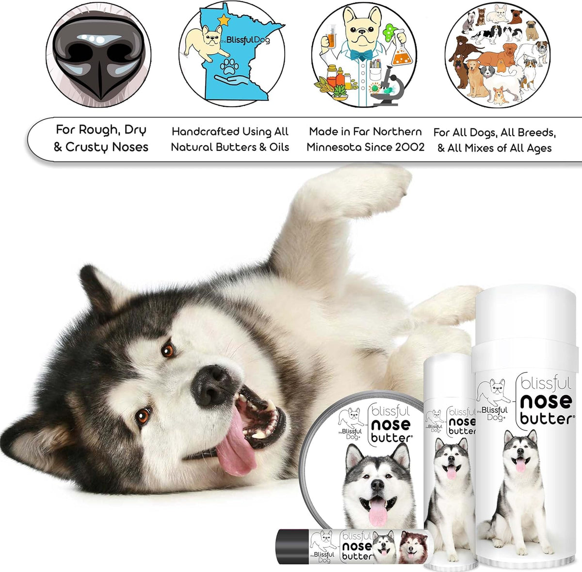 The Blissful Dog Malamute Unscented Nose Butter - Dog Nose Butter, 2 Ounce