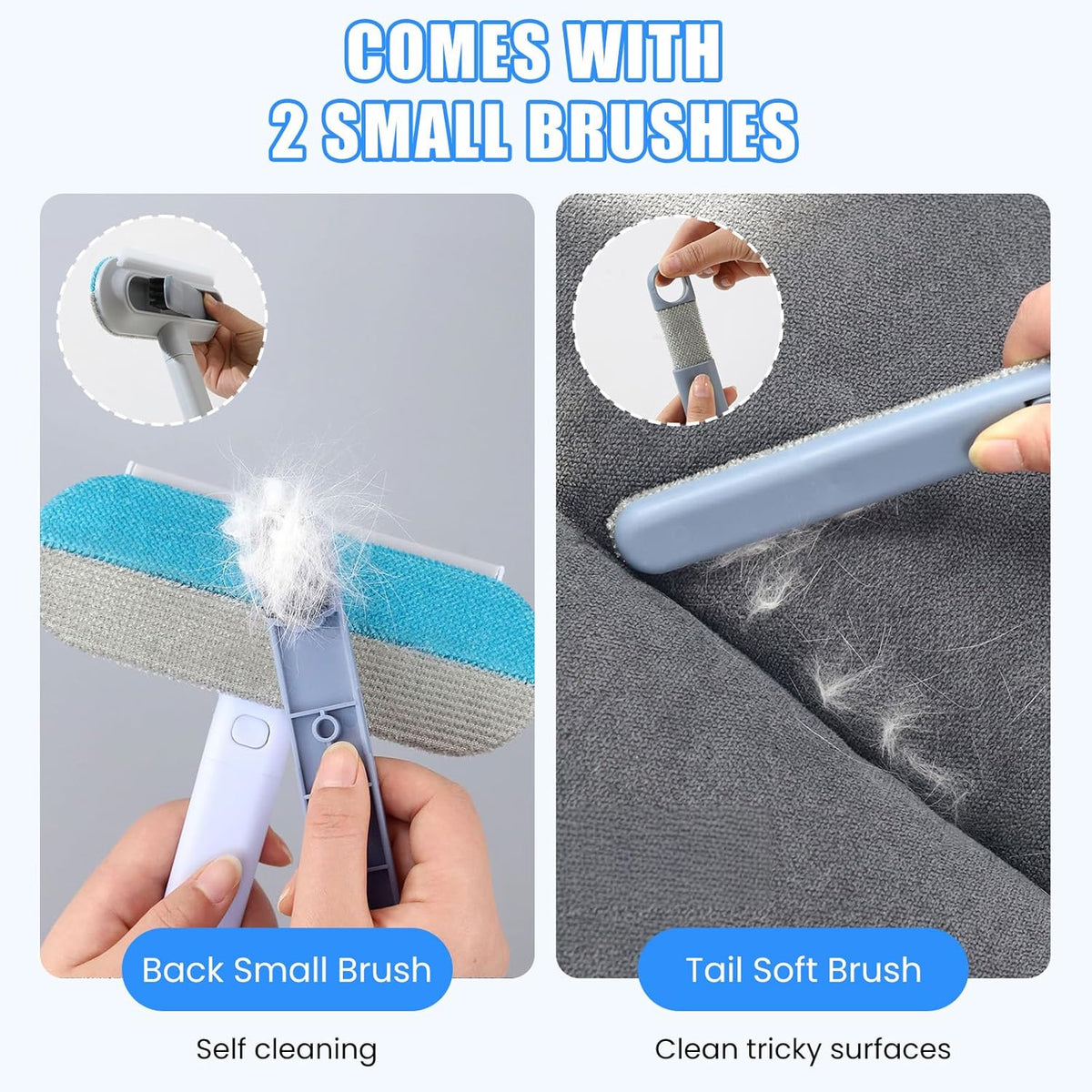 Pet Hair Removal Tool, Multifunctional Reusable Pet Hair Remover Brush for Lint, Cat & Dog Hair Remover for Couch Furniture Car Bed Window Clothes, Washable 4 in 1 Brush with Long Handle & 2 Scrapers