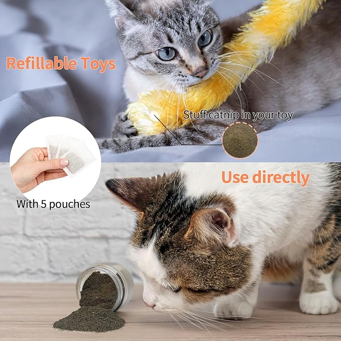 Catnip & Silvervine Powder – 50g Blend of Silvervine Gall Fruit & Catnip, Non-Addictive, for All Cat Ages, Multi-Use with Toys, Scratchers & Protecting Furniture, with 5 Little Pouches