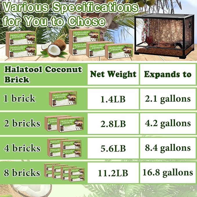 Halatool 1.4LB Coconut Fiber Substrate for Reptile Bedding Natural Coconut Husk Substrate for Snake Tarantula Enclosure Tortoises Habitat Spider Leopard Gecko Tank, Fill 2.1 Gallon Terrarium