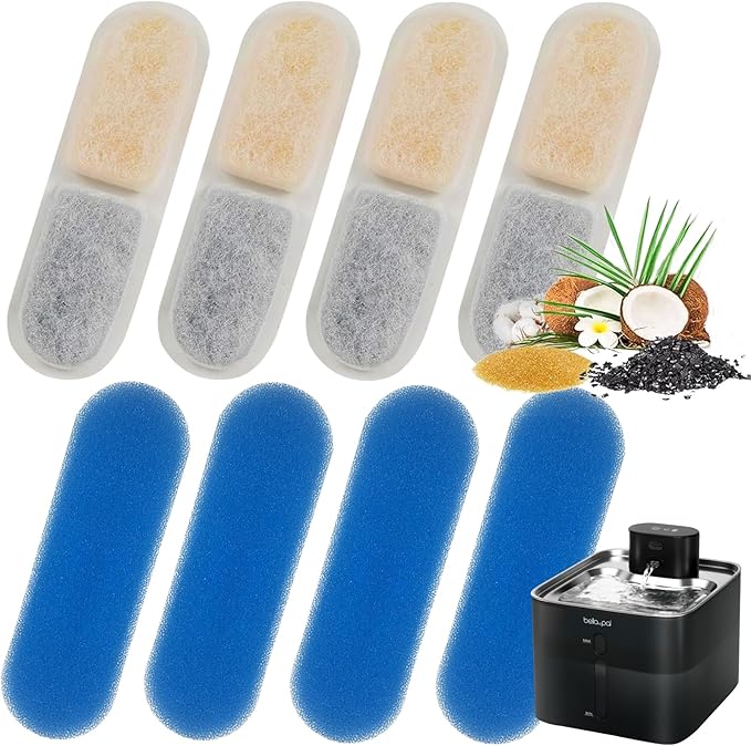 4 Pack Replacement Filters for Cat Water Fountain, Multiple Filtration for 142oz/4.2L Pet Water Fountain Filters, 2 Months Set of Replacement Filters