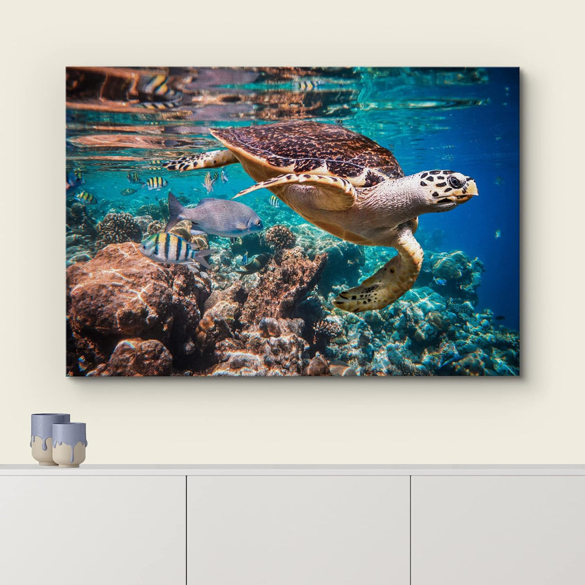 wall26 Canvas Print Wall Art Tropical Turtle Coral Reef Deep Sea Dive Nature Animals Photography Realism Rustic Scenic Landscape Wilderness Earth Colorful for Living Room, Bedroom, Office - 16"x24"