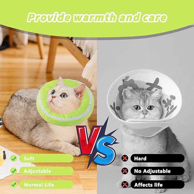 Soft Cat Cone Collar, Cute Cat Recovery Collar Suitable for Small, Medium, Large Cats,Elizabethan Neck Collar for Cats After Surgery (Kiwifruit, Small)
