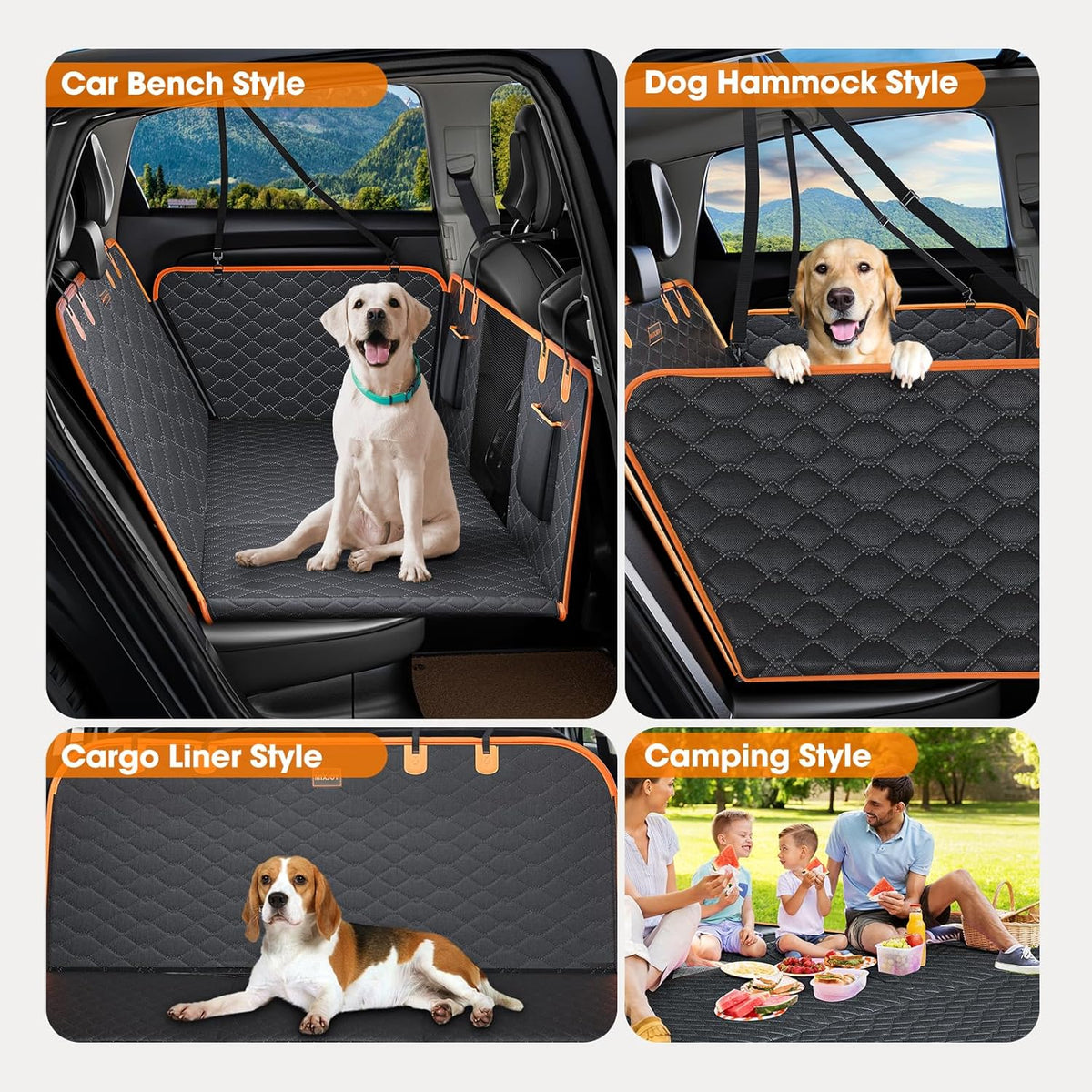 MIXJOY Back Seat Extender for Dogs, Hard Bottom Dog Car Seat Cover for Back Seat Protector, Waterproof Dogs Backseat Cover for Car, Foldable Dog Hammock for Car Travel Accessories, Black