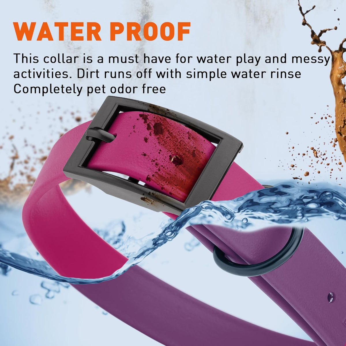 Dogline Biothane Waterproof Dog Collar Strong Coated Nylon Webbing with Black Hardware Odor- Proof for Easy Care Easy to Clean High Performance Fits Small Medium or Large Dogs, Magenta Pink