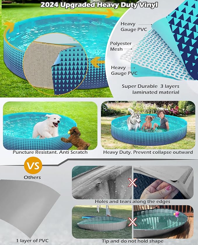 Jasonwell Foldable Dog Kiddie Pool - Hard Plastic Kids Paddling Pool Toddler Baby Swimming Pools for Backyard Collapsible Whelping Box Pet Doggie Cats Wading Pools Bathtub for Puppy Large Dogs