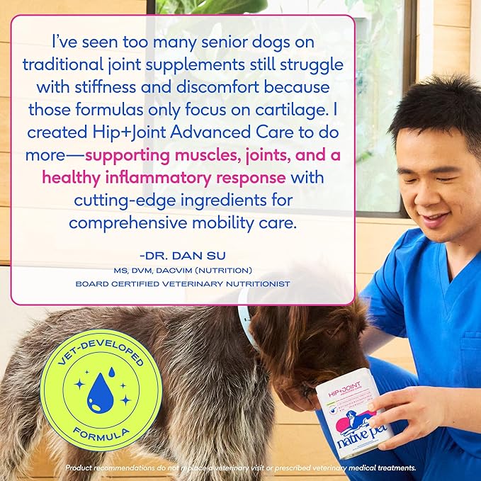 Native Pet Advanced Care - Hip & Joint Supplement for Dogs - Supports Joints, Cartilage, Muscles & Anti-Inflammatory with HMB, UC-II Collagen, Green Lipped Mussel & Hyaluronic Acid - 120 Scoops