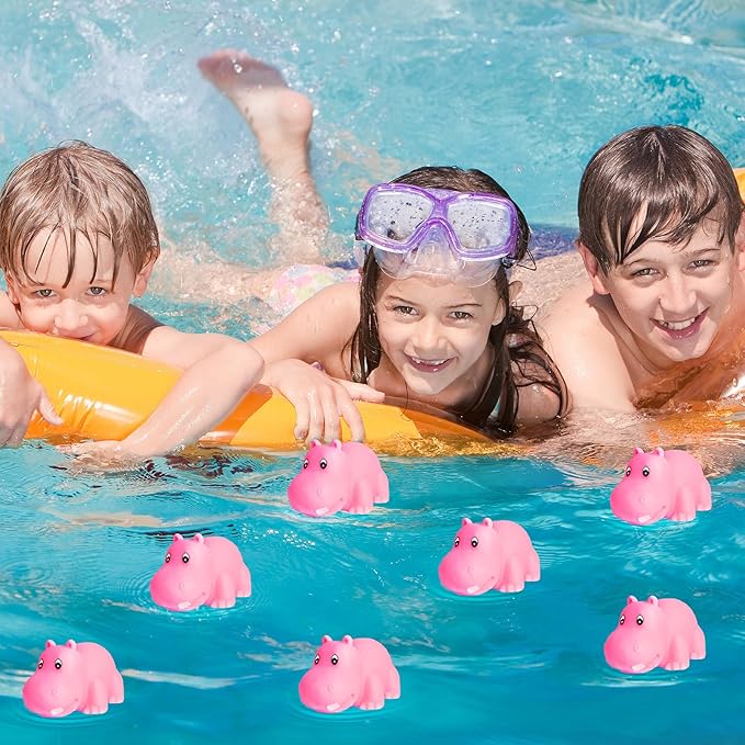 18 Mini Rubber Hippo Toys - PVC Small Animal Models, Pink Hippo Bath Buddy Size 1.1-2.48 inches, Suitable for Children, Party Favors, Bath Toys, and Educational Games.