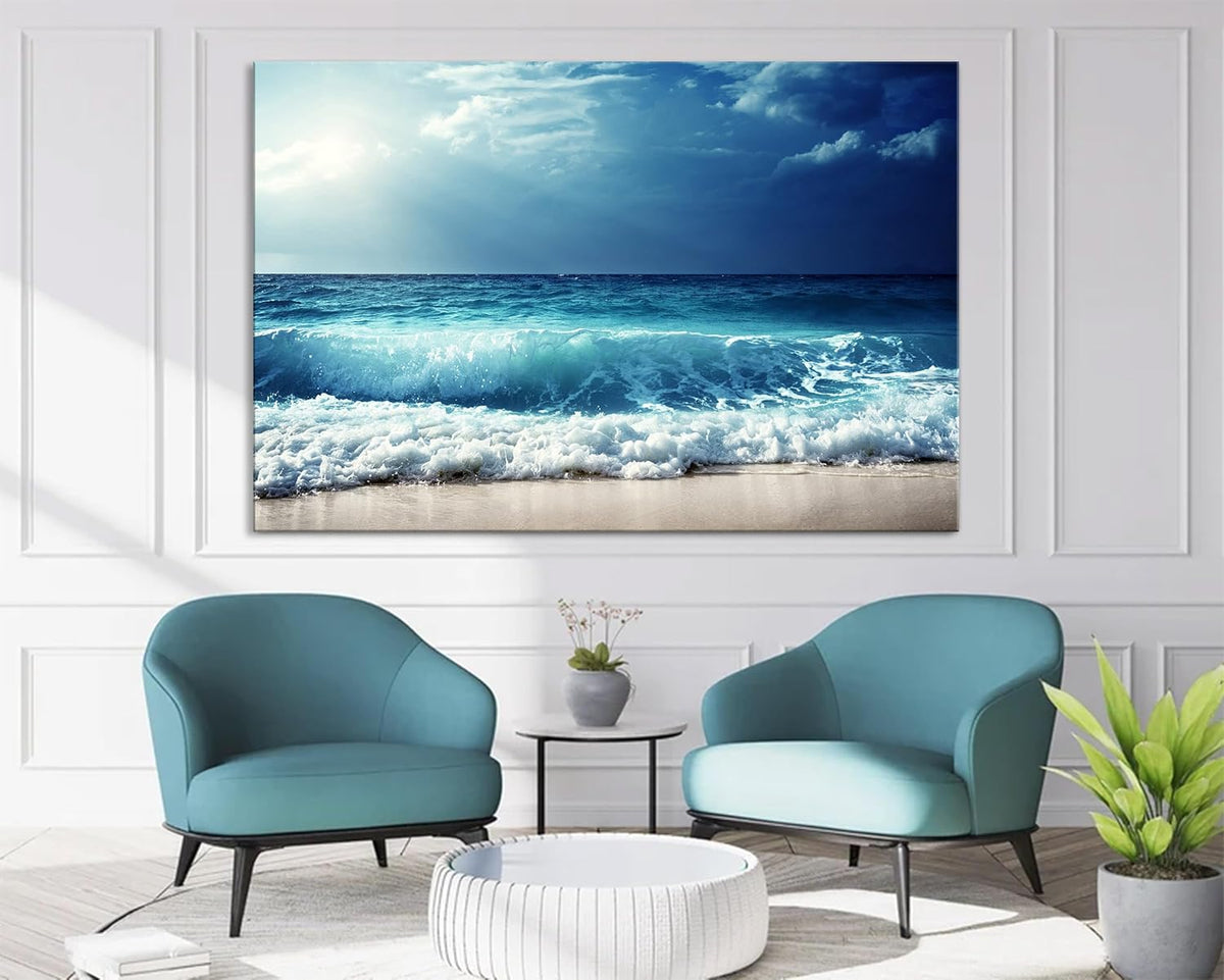 Nature Wall Art Prints - Ocean Forest Mountain Lake Canvas Landscapes - Small to Extra Large Living Room Bedroom Kitchen Bathroom Décor (Summer Ocean Beach, 28L" x 41W")